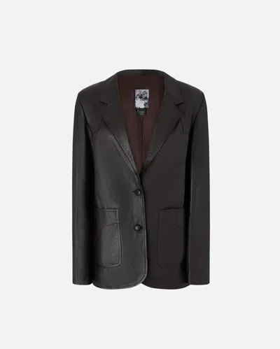 PINKO REIMAGINE BY PINKO X PATRICK MCDOWELL SINGLE-BREASTED LEATHER BLAZER WITH POCKETS
