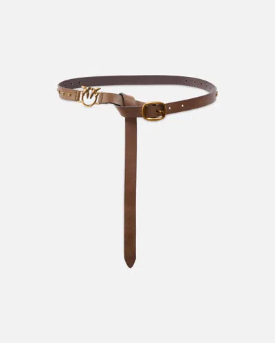 PINKO LONG LEATHER BELT WITH APPLIQUÉS