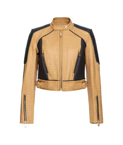PINKO COLOUR-BLOCK PANELLED LEATHER JACKET