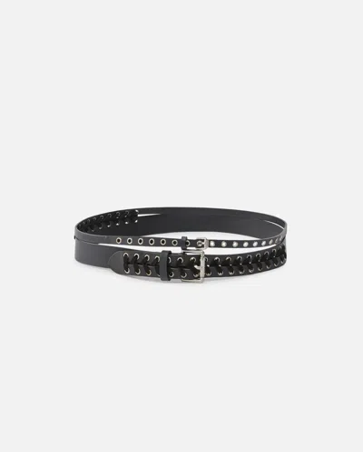 PINKO DOUBLE-EFFECT LEATHER BELT WITH THREADING
