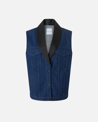 PINKO DENIM VEST WITH BLACK SATIN LAPEL COLLAR