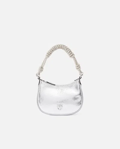 PINKO HALF MOON BABY HANDBAG IN LAMINATED LEATHER WITH RHINESTONES