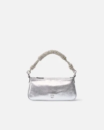 PINKO MINI HALF MOON SMALL HANDBAG IN LAMINATED LEATHER WITH RHINESTONES