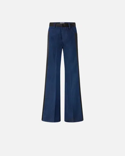 PINKO FLARED JEANS WITH SHINY BLACK SATIN DETAILS