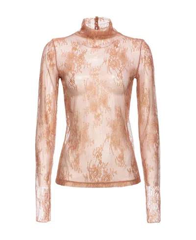 PINKO PINKO LACE-DETAILED ROLL-NECK SEMI-SHEER TOP