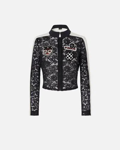 PINKO LIGHTWEIGHT LACE JACKET WITH EMBROIDERED PATCHES