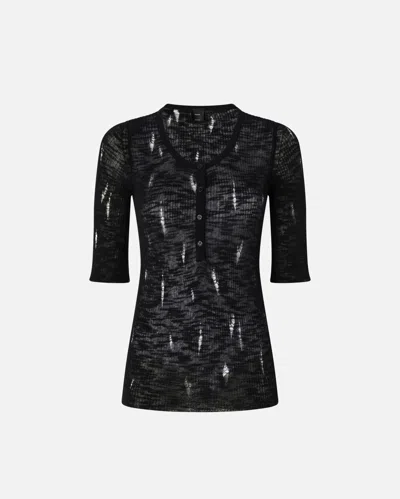 PINKO T-SHIRT CÔTELÉ LÉGER DÉCHIRÉ À COL TUNISIEN