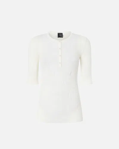 PINKO T-SHIRT CÔTELÉ LÉGER DÉCHIRÉ À COL TUNISIEN