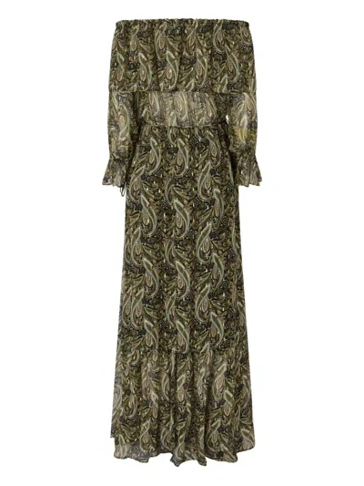 PINKO PAISLEY-PRINT OFF-SHOULDER MAXI DRESS