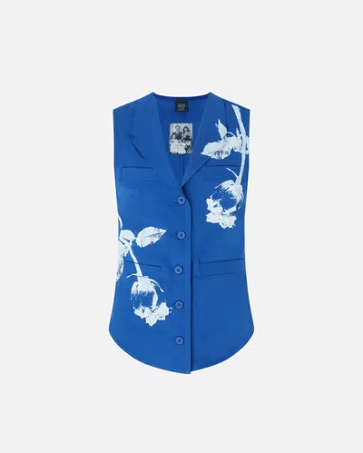 PINKO REIMAGINE BY PINKO X PATRICK MCDOWELL BLUE WAISTCOAT WITH ROSE PRINT