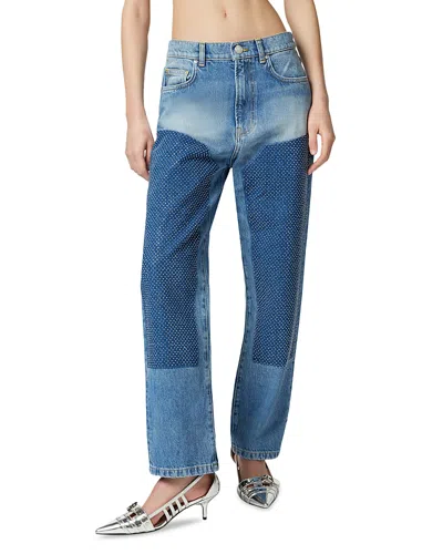 PINKO ROSE STRAIGHT LEG JEANS IN MID WASH