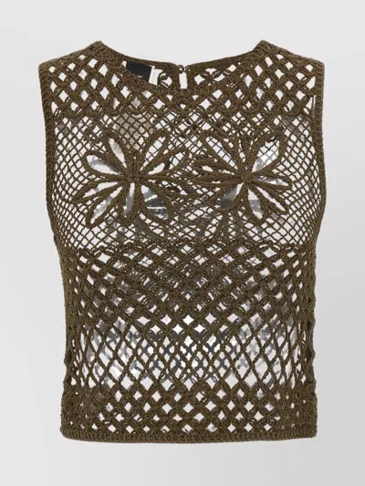 PINKO SHEER CROCHET FLORAL SLEEVELESS TOP