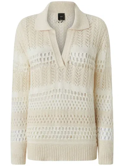 PINKO PINKO TEXTURED KNIT WHITE SWEATER WITH STYLISH COLLAR