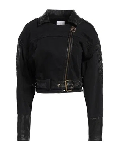 PINKO PINKO WOMAN DENIM OUTERWEAR BLACK SIZE 4 COTTON, LYOCELL, POLYURETHANE