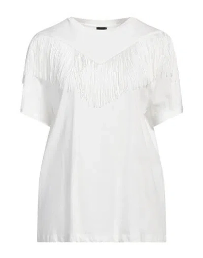 PINKO PINKO WOMAN T-SHIRT WHITE SIZE L COTTON, ACETATE, POLYAMIDE, VISCOSE