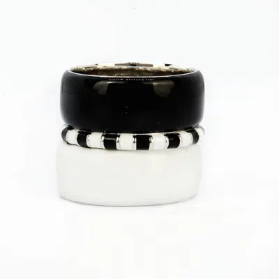 PINNOLE WOMEN'S BLACK / WHITE DALMATA RING STACK