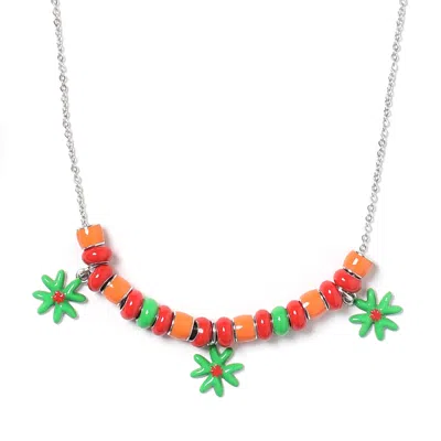PINNOLE WOMEN'S GREEN / RED LUCKY US NECKLACE