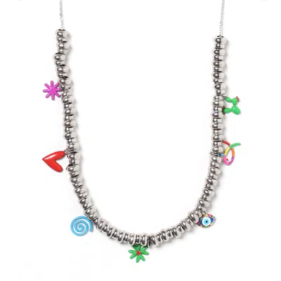 PINNOLE WOMEN'S SILVER CAN'T CHOOSE A CHARM NECKLACE