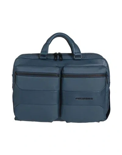 PIQUADRO PIQUADRO MAN HANDBAG NAVY BLUE SIZE - TEXTILE FIBERS, LEATHER