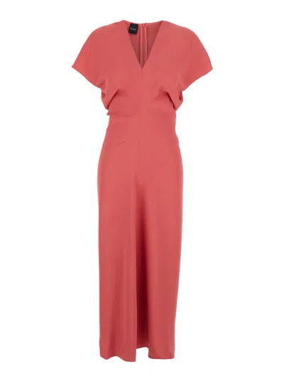 PLAIN PLAIN SHORT SLEEVES MEDIUM V-NECK DRESS