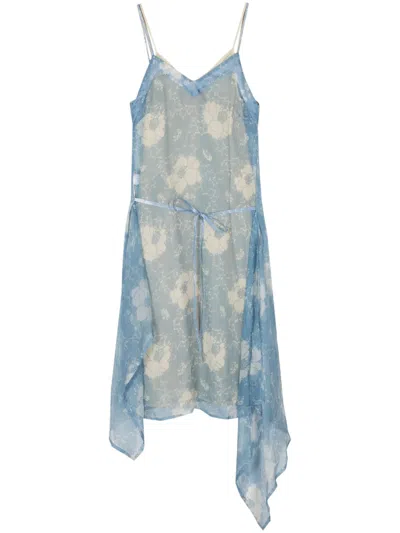 PLAN C FLORAL-PRINT SILK SLIP DRESS