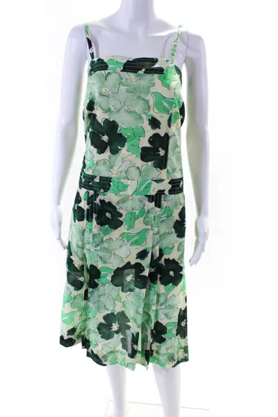 PLAN C WOMENS FLORAL PRINT BIG BLOOMS COTTON ORGANZA DRESS MINT GREEN