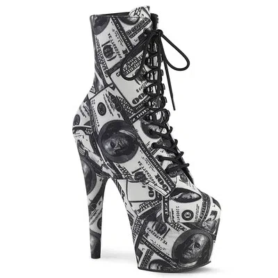 PLEASER ADORE-1020DP PLEASER VEGANE PLATEAUSTIEFELETTEN DOLLAR-PRINT WEISS SCHWARZ WEISS