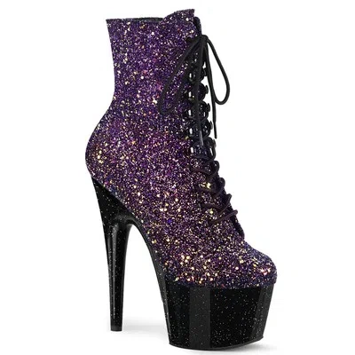 PLEASER ADORE-1020OMBG PLEASER HIGH-HEELS PLATEAUSTIEFELETTEN LILA MULTIGLITTER SCHWARZ