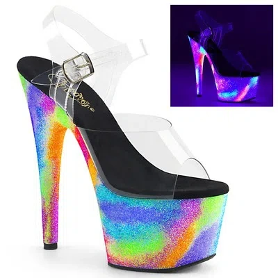 PLEASER ADORE-708GXY PLEASER HIGH-HEELS SANDALETTEN CLEAR NEON GALAXY GLITTER UV REAKTIV
