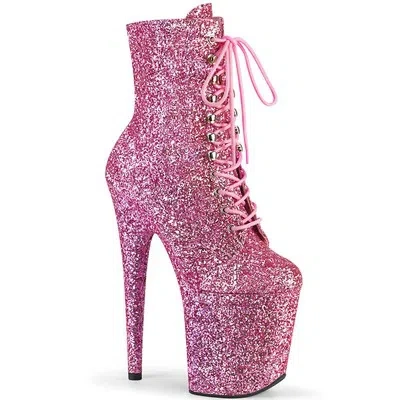 PLEASER FLAMINGO-1020GWR PLEASER HIGH-HEELS PLATEAUSTIEFELETTEN RUNDUM BABYPINK GLITTER