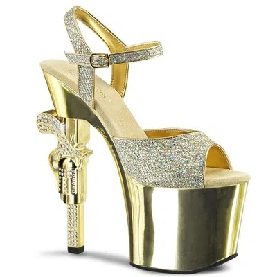 PLEASER REVOLVER-709G PLEASER HIGH-HEELS SANDALETTEN GOLD GLITTER GEWEHRABSATZ STRASS
