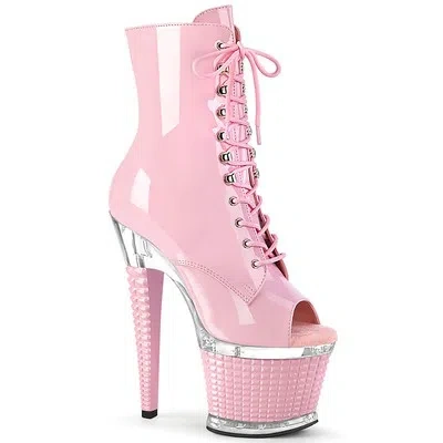 PLEASER SPECTATOR-1021 PLEASER PEEP TOE HIGH HEEL PLATEAUSTIEFELETTEN BABYPINK LACK KLAR