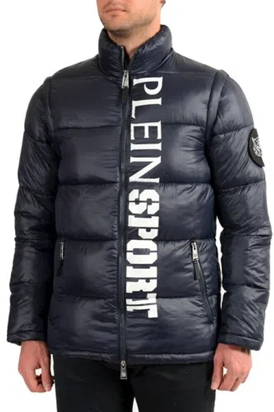 PLEIN SPORT PLEIN SPORT HERREN MARINEBLAU LOGO AUFDRUCK REISSVERSCHLUSS PARKA WESTE MIT ÄRMEL