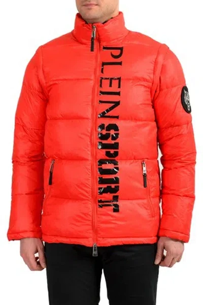 PLEIN SPORT PLEIN SPORT HERREN ROT LOGO AUFDRUCK REISSVERSCHLUSS PARKA WESTE MIT ABNEHMBARER