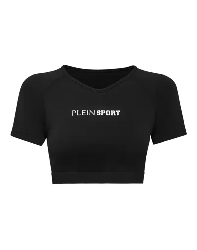 PLEIN SPORT SEAMLESS CROPPED T-SHIRT V-NECK SS LOGO