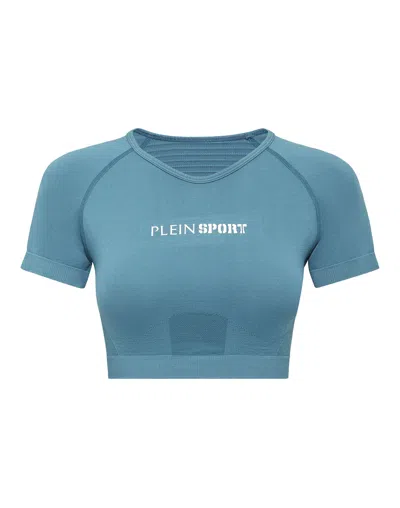 PLEIN SPORT SEAMLESS CROPPED T-SHIRT V-NECK SS LOGO