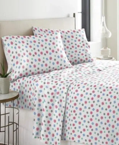 POINTEHAVEN BRIGHT SNOWFLAKE HEAVY WEIGHT COTTON FLANNEL SHEET SET