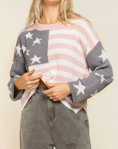 POL AMERICANA FLAG SWEATER IN POWDER PINK