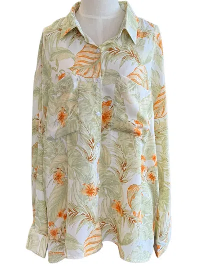 POLAGRAM LEAF PRINT BUTTON UP IN IVORY