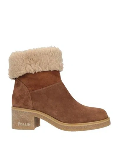 POLLINI POLLINI WOMAN ANKLE BOOTS BROWN SIZE 6 LEATHER