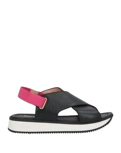 POLLINI POLLINI WOMAN SANDALS BLACK SIZE 6 LEATHER, TEXTILE FIBERS