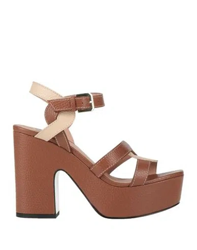 POLLINI POLLINI WOMAN SANDALS BROWN SIZE 8 LEATHER