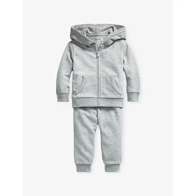 POLO RALPH LAUREN GREY HTR BABY BOY LOGO-EMBROIDERED FRENCH-TERRY HOODY AND TROUSERS SE