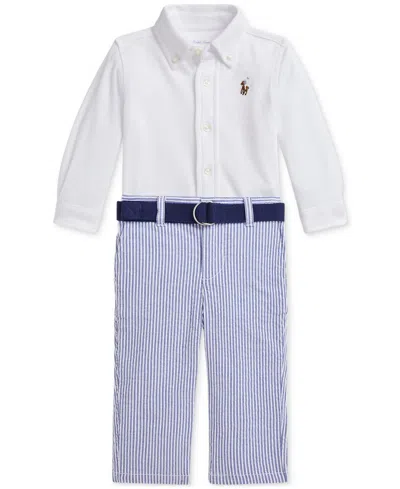 POLO RALPH LAUREN BABY BOYS BUTTON-DOWN SHIRT, BELT & SEERSUCKER PANTS SET