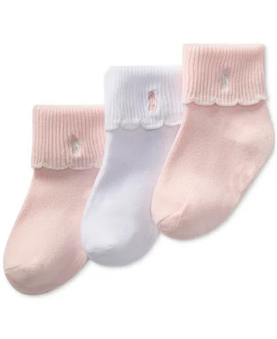 POLO RALPH LAUREN BABY GIRLS POLO BABY SCALLOP TURN-CUFF SOCKS, 3 PACK