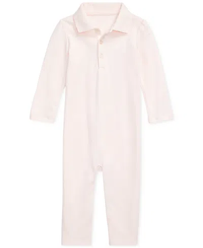 POLO RALPH LAUREN BABY GIRLS RIBBED POLO COLLAR COVERALL