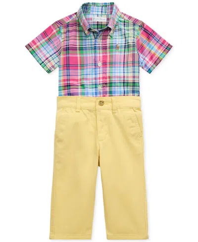 POLO RALPH LAUREN BABY PLAID POPLIN SHIRT & CHINO PANTS SET