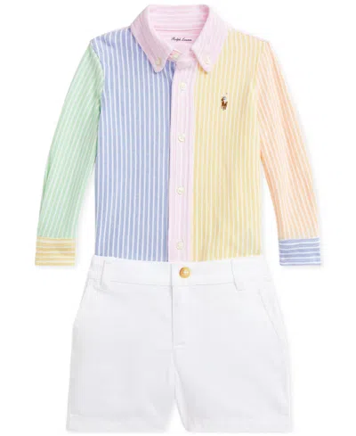 POLO RALPH LAUREN BABY BOYS STRIPED OXFORD SHIRT & CHINO SHORTS SET