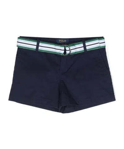 POLO RALPH LAUREN RALPH LAUREN KIDS STRIPE-PRINTED BELTED LOGO PATCH SHORTS