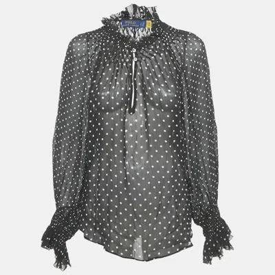 POLO RALPH LAUREN BLACK POLKA DOT GEORGETTE SHEER BLOUSE L